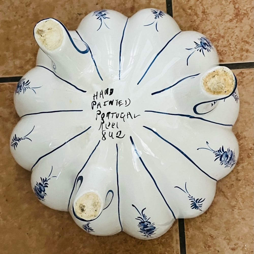 Hand Painted Footed Blue/white Ceramic Bowl Portuguese - Picture 11 of 11